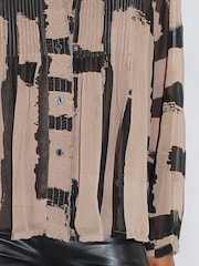 Religion Brown Carolina Shirt With Frill Collar In Abstract Stripe - Image 4 of 5