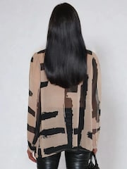 Religion Brown Carolina Shirt With Frill Collar In Abstract Stripe - Image 5 of 5