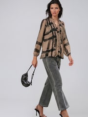 Religion Brown Carolina Shirt With Frill Collar In Abstract Stripe - Image 6 of 7