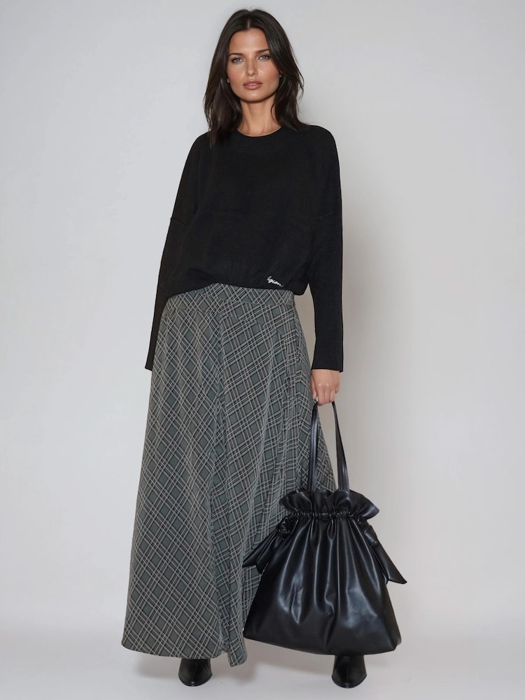 Religion Black High Low Holly Maxi Skirt In Dark Check - Image 1 of 6 Religion Black High Low Holly Maxi Skirt In Dark Check - Image 1 of 6
