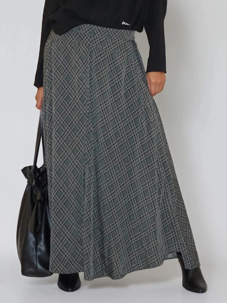 Religion Black High Low Holly Maxi Skirt In Dark Check - Image 2 of 6 Religion Black High Low Holly Maxi Skirt In Dark Check - Image 2 of 6