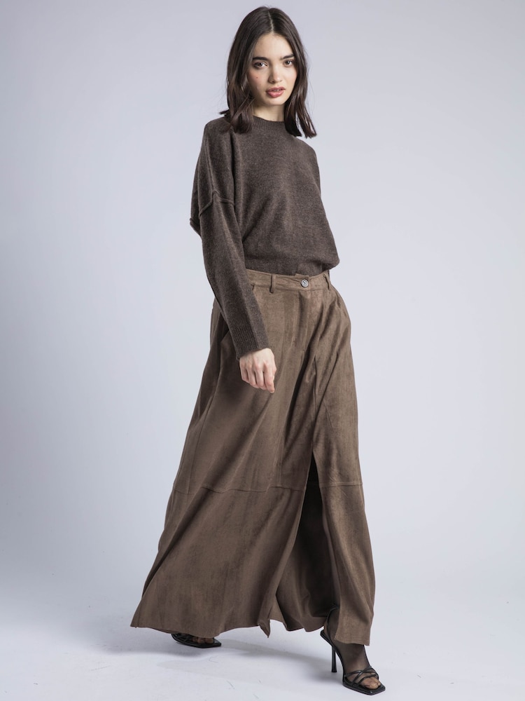 Religion Brown Aida Suedette Suede Maxi Skirt With Jean Pocket Details - Image 1 of 6