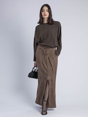 Religion Brown Aida Suedette Suede Maxi Skirt With Jean Pocket Details - Image 2 of 6