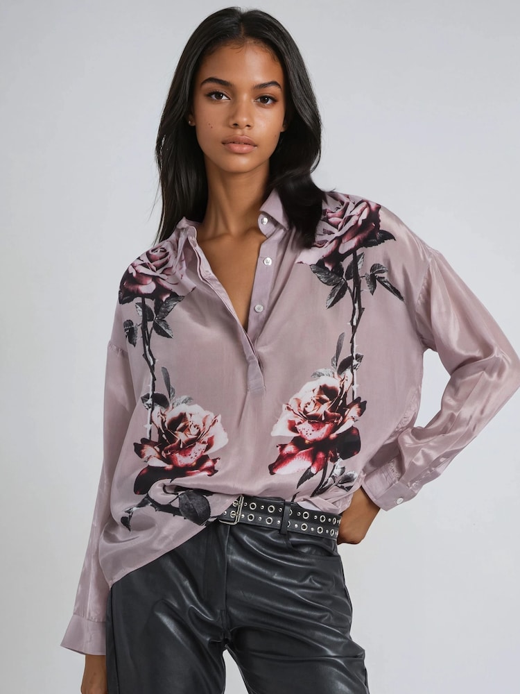 Religion Nude/Pink Loose Fit Diana Shirt In Rose Heart Print - Image 1 of 6