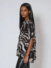 Religion Black Oversized Glory Tunic Shirt In Brown Abstract Print - Image 3 of 5