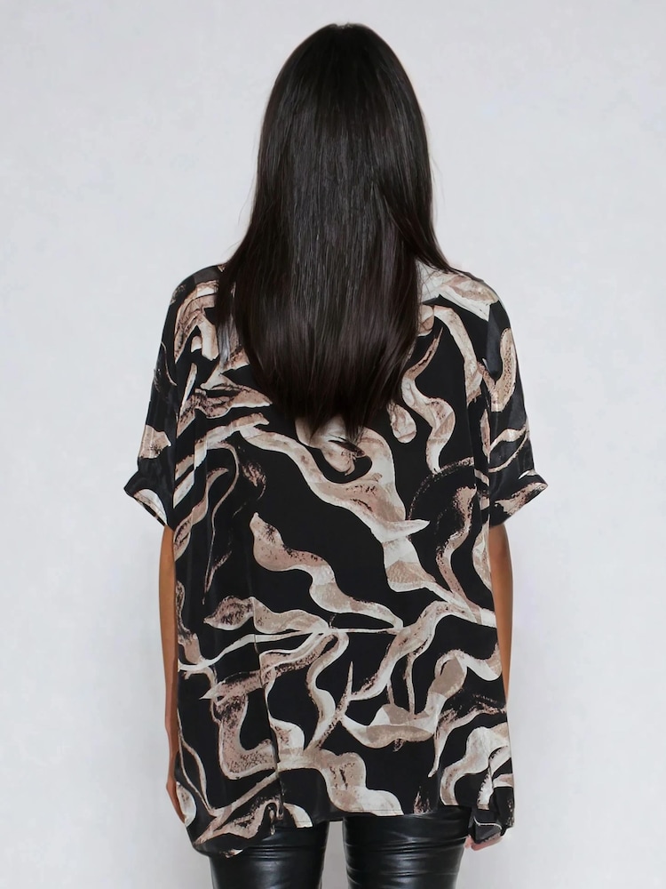 Religion Black Oversized Glory Tunic Shirt In Brown Abstract Print - Image 5 of 5 Religion Black Oversized Glory Tunic Shirt In Brown Abstract Print - Image 5 of 5