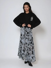 Religion Black Citrine Tiered Maxi Skirt In Dark Abstract Print - Image 2 of 6