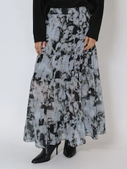 Religion Black Citrine Tiered Maxi Skirt In Dark Abstract Print - Image 3 of 6