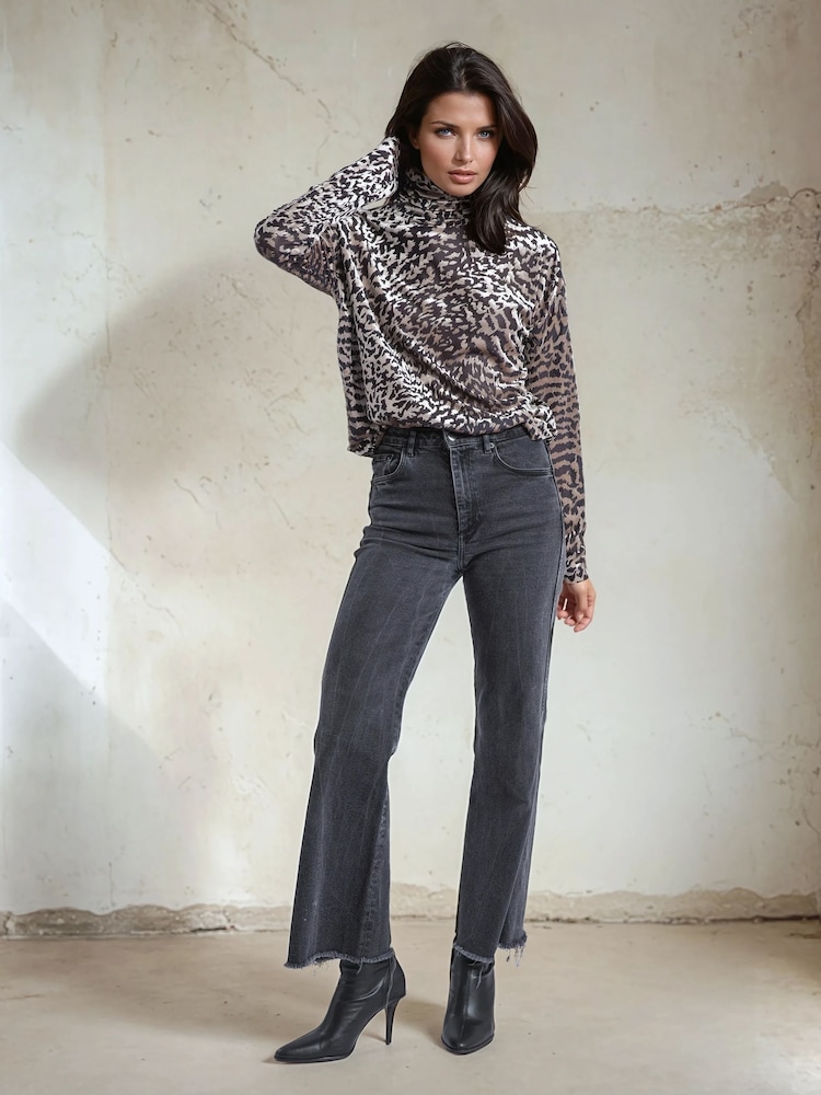 Religion Animal Loose Emmy Turtle Neck Top In Golden Zebra Animal Velvet Jersey - Image 1 of 6