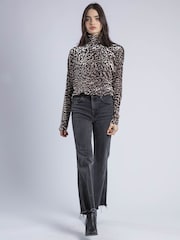 Religion Animal Loose Emmy Turtle Neck Top In Golden Zebra Animal Velvet Jersey - Image 6 of 6