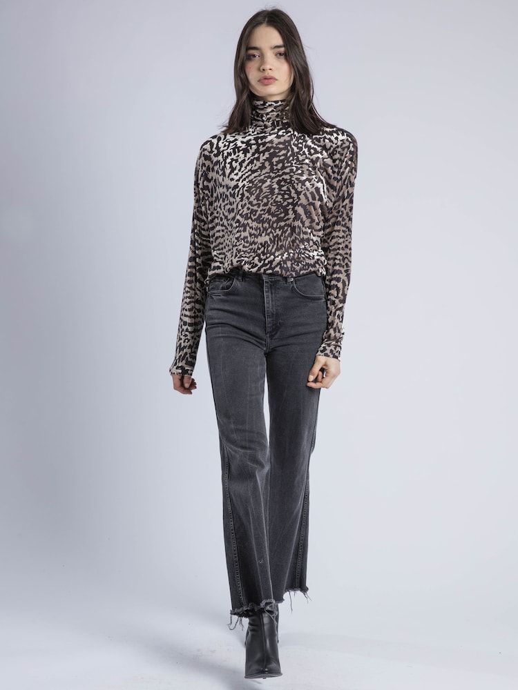 Religion Animal Loose Emmy Turtle Neck Top In Golden Zebra Animal Velvet Jersey - Image 6 of 6