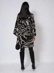 Religion Glory Tunic Shirt Dress With Tie Belt And Kimono Sleeves In Brown Abstract Print - Slika 5 iz 6