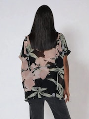 Religion Black Oversized Ivy Top In Soft Floral On Black Georgette With Stud Details - Image 3 of 5