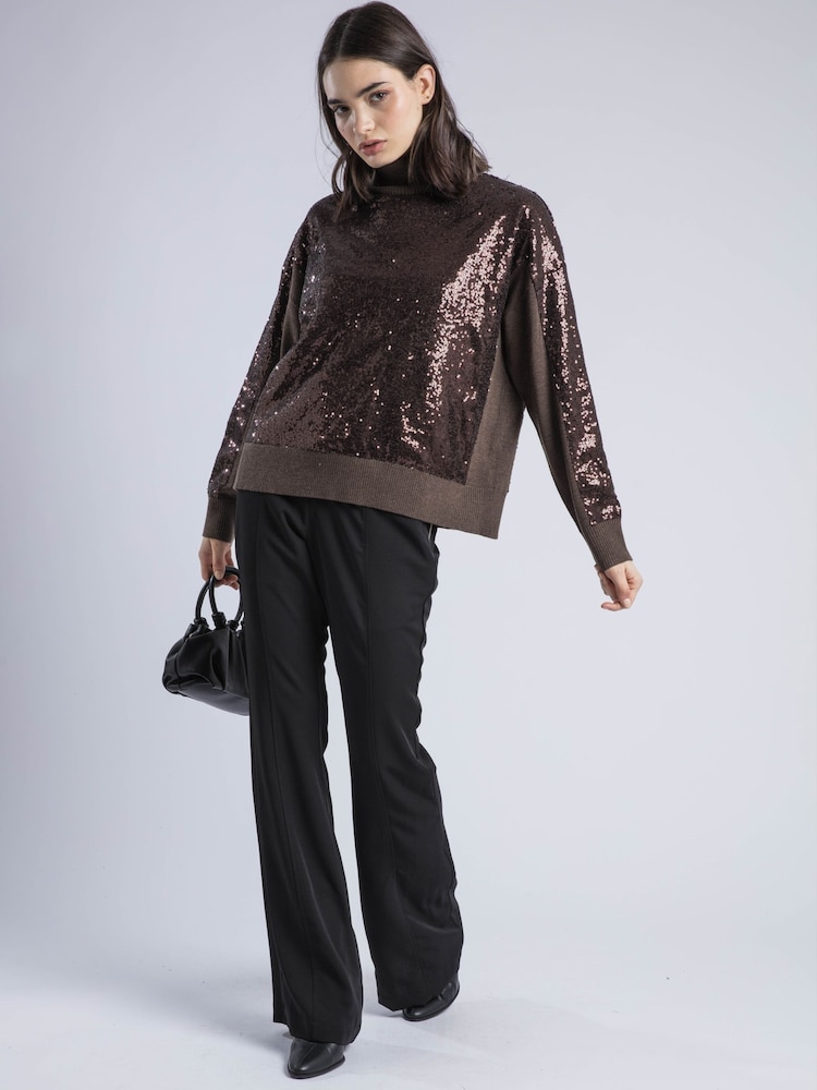 Religion Brown Hailey Sequinned Roll Neck Jumper In Soft Yarn - Image 1 of 6 Religion Brown Hailey Sequinned Roll Neck Jumper In Soft Yarn - Image 1 of 6