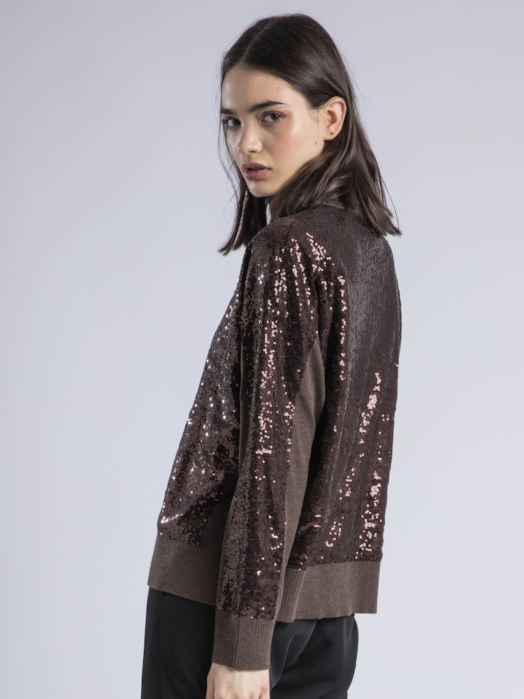 Religion Brown Hailey Sequinned Roll Neck Jumper In Soft Yarn - Image 2 of 6 Religion Brown Hailey Sequinned Roll Neck Jumper In Soft Yarn - Image 2 of 6