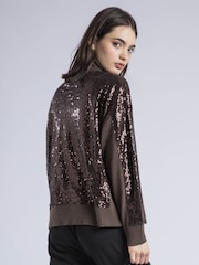 Religion Brown Hailey Sequinned Roll Neck Jumper In Soft Yarn - Image 3 of 6