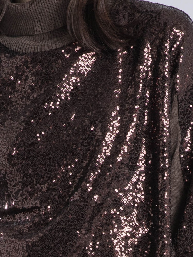 Religion Brown Hailey Sequinned Roll Neck Jumper In Soft Yarn - Image 6 of 6 Religion Brown Hailey Sequinned Roll Neck Jumper In Soft Yarn - Image 6 of 6