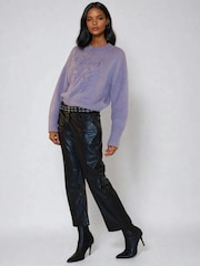 Religion Purple Lucy Love Jumper In Soft Loose Knit With Love Embroidered Slogan - Image 1 of 6