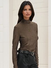 Religion Brown Luna Poloneck Top In Brown Lurex - Image 1 of 7