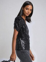 Religion Black Fully sequined Naomi Top With Puff Sleeve - Image 3 of 5