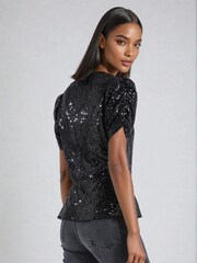 Religion Black Fully sequined Naomi Top With Puff Sleeve - Image 5 of 5