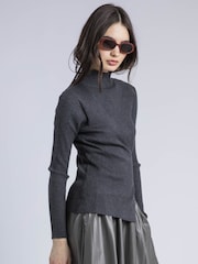 Religion Grey Serena Draped Wrap Roll Neck Top In Lux Rib Knit - Image 2 of 6