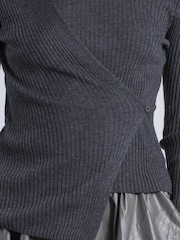 Religion Grey Serena Draped Wrap Roll Neck Top In Lux Rib Knit - Image 3 of 6