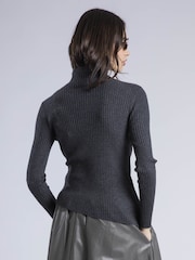 Religion Grey Serena Draped Wrap Roll Neck Top In Lux Rib Knit - Image 4 of 6