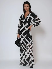 Religion Black Lily Column Bias Cut Maxi Dress In Abstract Monochrome Stripe Print - Image 3 of 4