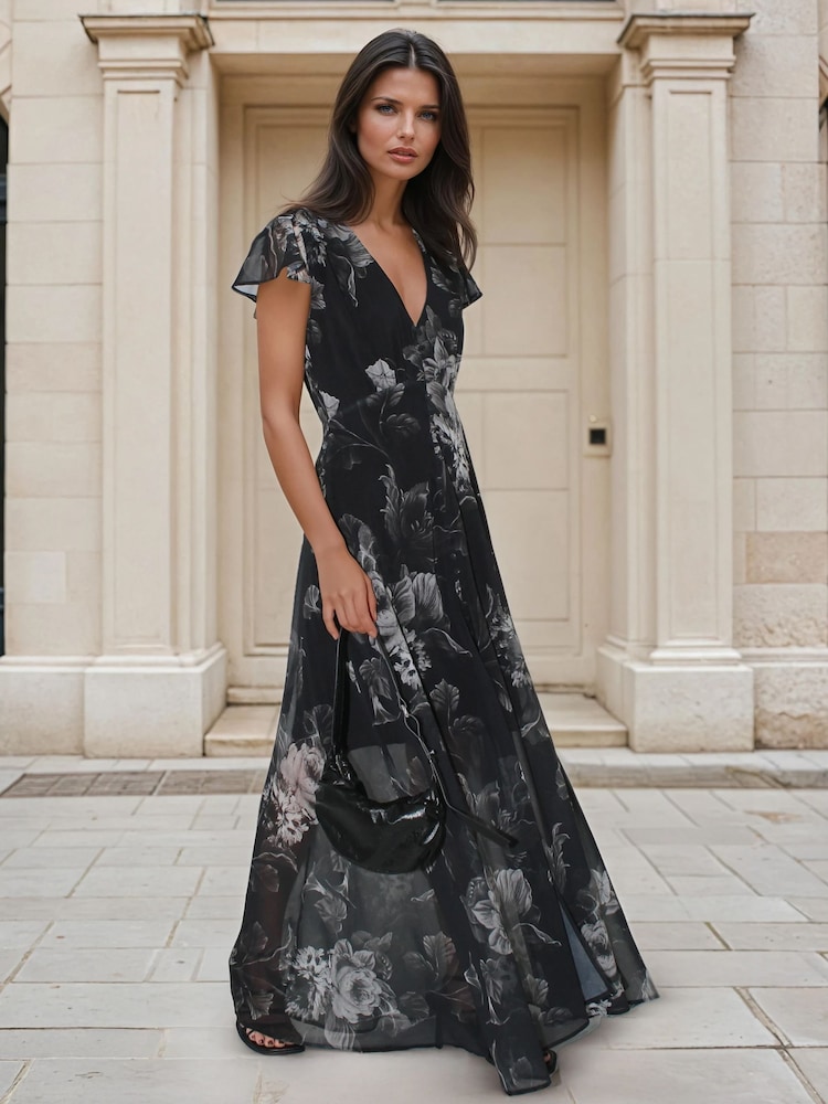 dark grey floral dress Tube Maxi Dress in Mesh- Black/Grey Floral Medium