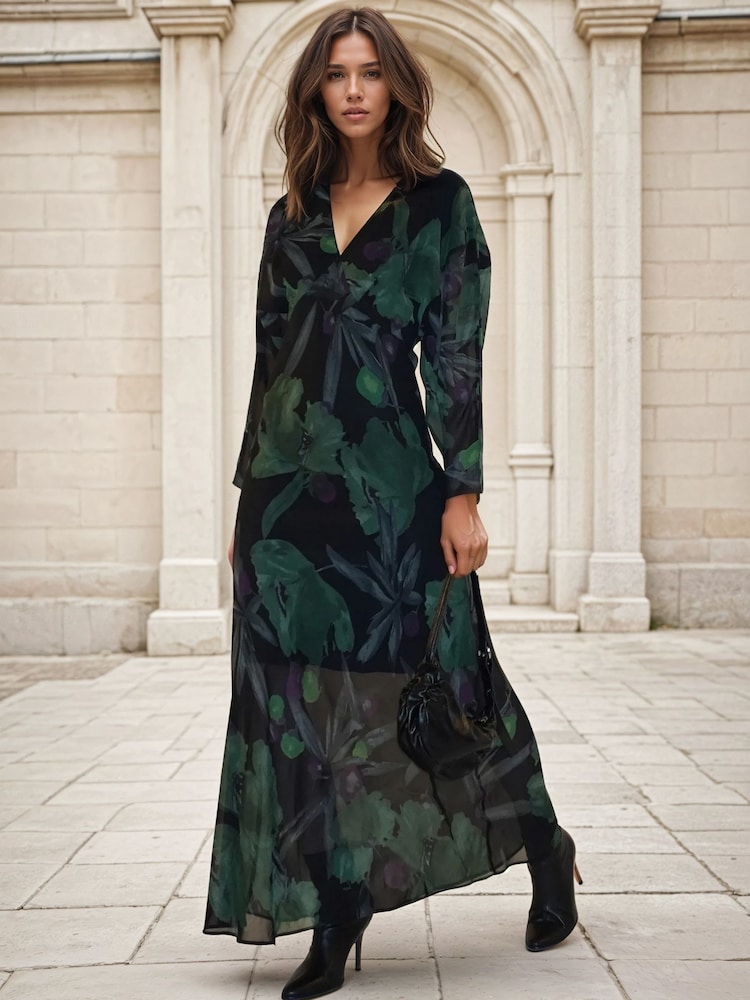 Religion Green Lily Column Bias Cut Maxi Dress In Floral Print - Image 1 of 6