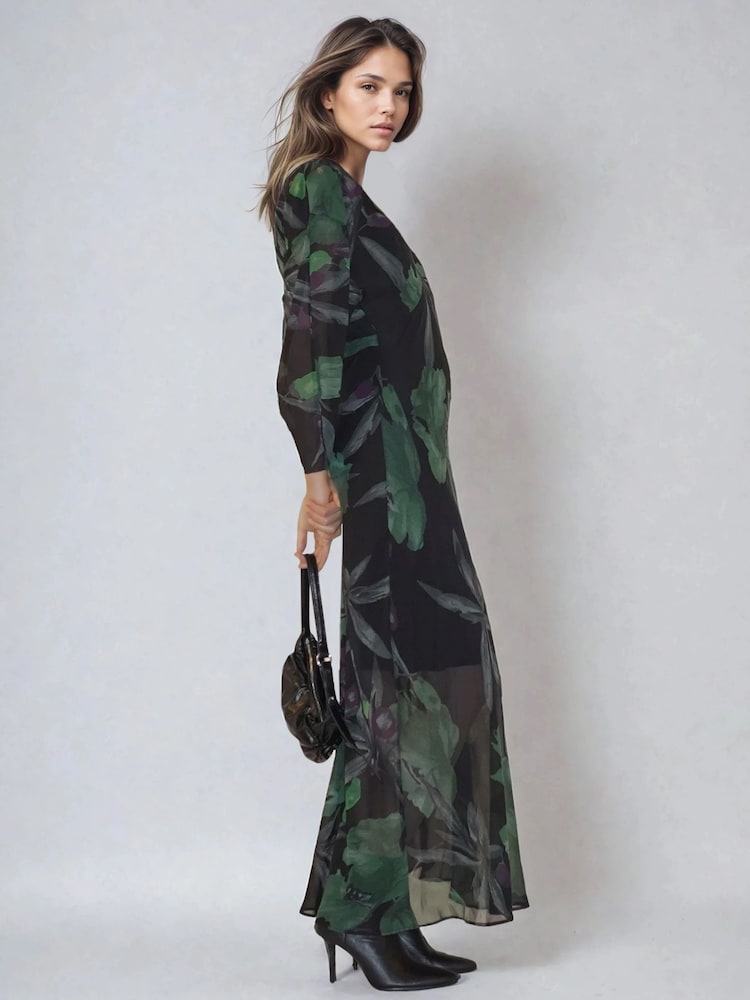 Womens Religion Green Lily Column Bias Cut Maxi Dress in Floral Print US 4