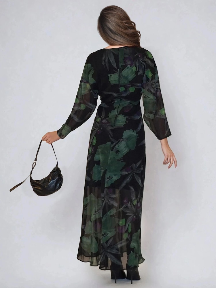 Womens Religion Green Lily Column Bias Cut Maxi Dress in Floral Print US 4
