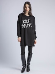 Religion Black Flora Sweat Tunic Dress With Rock Star Embroidered Slogan - Image 2 of 6