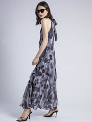 Religion Animal Taylor Halterneck Maxi Dress In Grey & Lilac Leopard Spot Print - Image 3 of 5