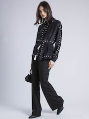 Religion Black Lola Long Line Shirt With Tie Waist In Monochrome Tie Dye - Image 2 of 6