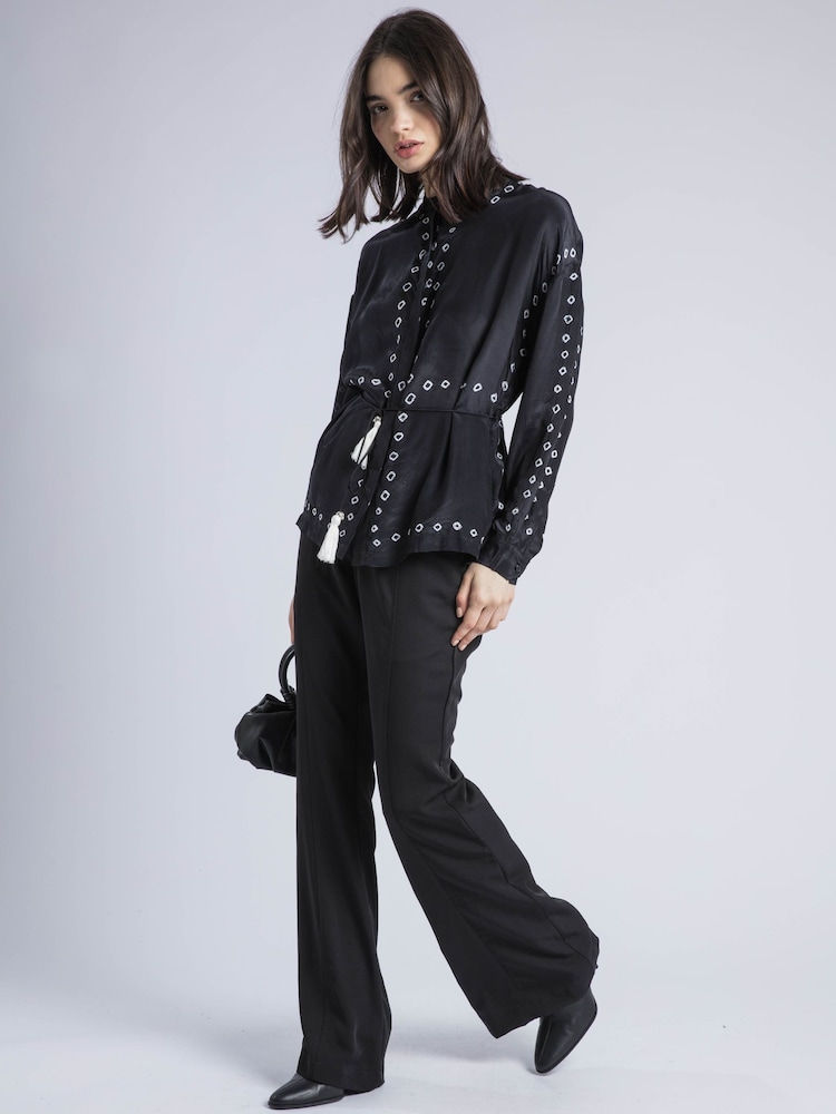 Religion Black Lola Long Line Shirt With Tie Waist In Monochrome Tie Dye - Image 2 of 6