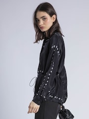 Religion Black Lola Long Line Shirt With Tie Waist In Monochrome Tie Dye - Image 4 of 6