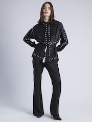 Religion Black Lola Long Line Shirt With Tie Waist In Monochrome Tie Dye - Image 5 of 6
