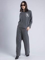 Religion Grey Luscious Knitted Quiet Luxury Joggers with Skull & Crossbone Jacquard - Image 1 of 6