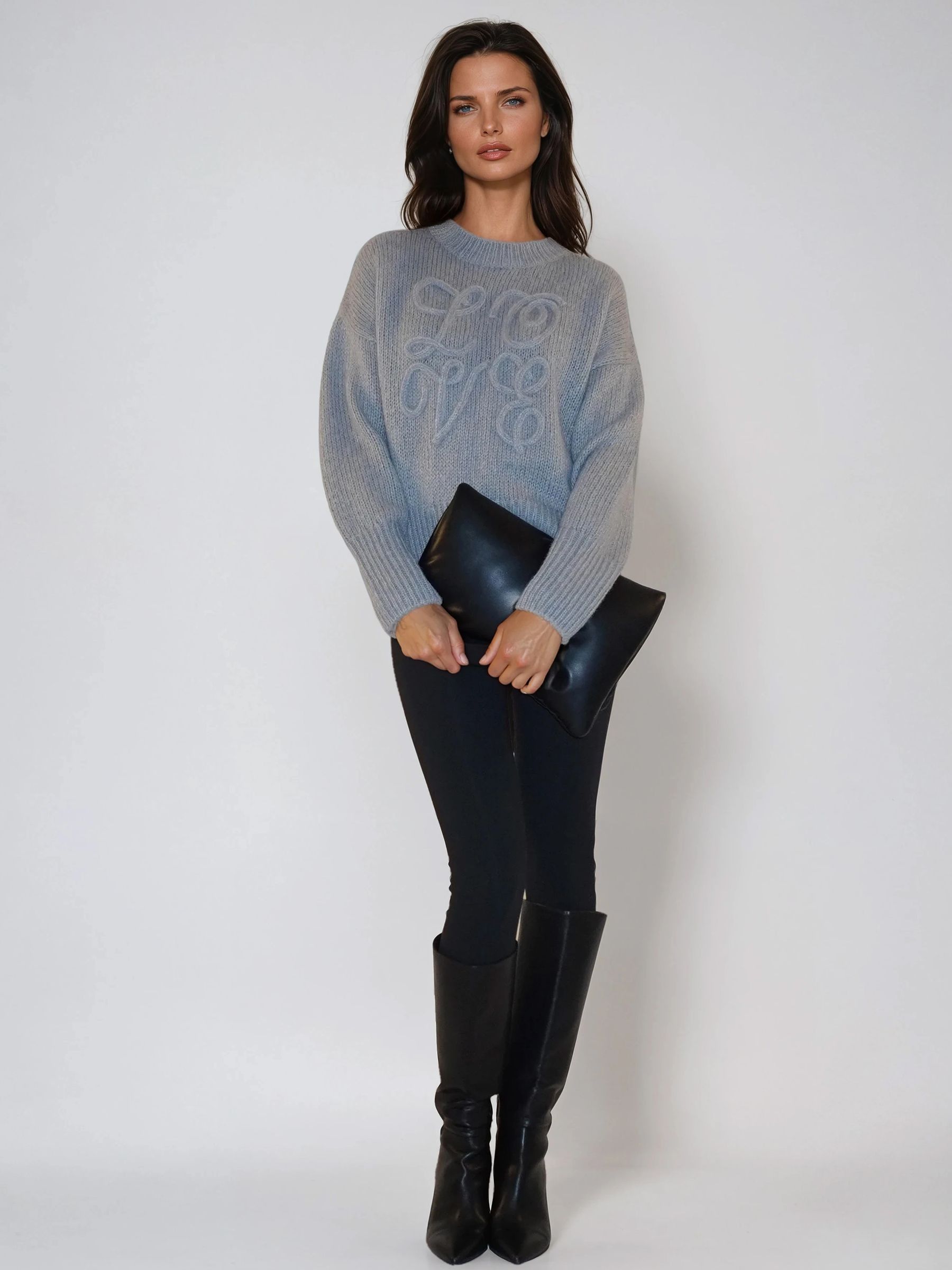 Buy Religion Grey Lucy Love Jumper In Soft Loose Knit With Love