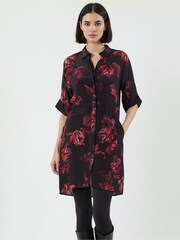 Religion Red Lola Oversized Tunic Dress With Tie Waist In Dark Floral Print - Image 2 of 5