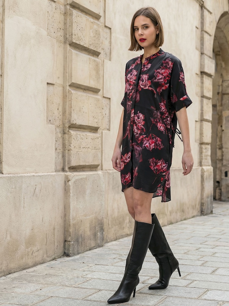 Religion Red Lola Oversized Tunic Dress With Tie Waist In Dark Floral Print - Image 8 of 8