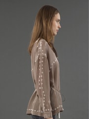 Religion Natural Lola Long Line Shirt With Tie Waist In Beige Tie Dye - Image 3 of 6