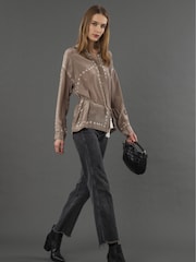 Religion Natural Lola Long Line Shirt With Tie Waist In Beige Tie Dye - Image 5 of 6