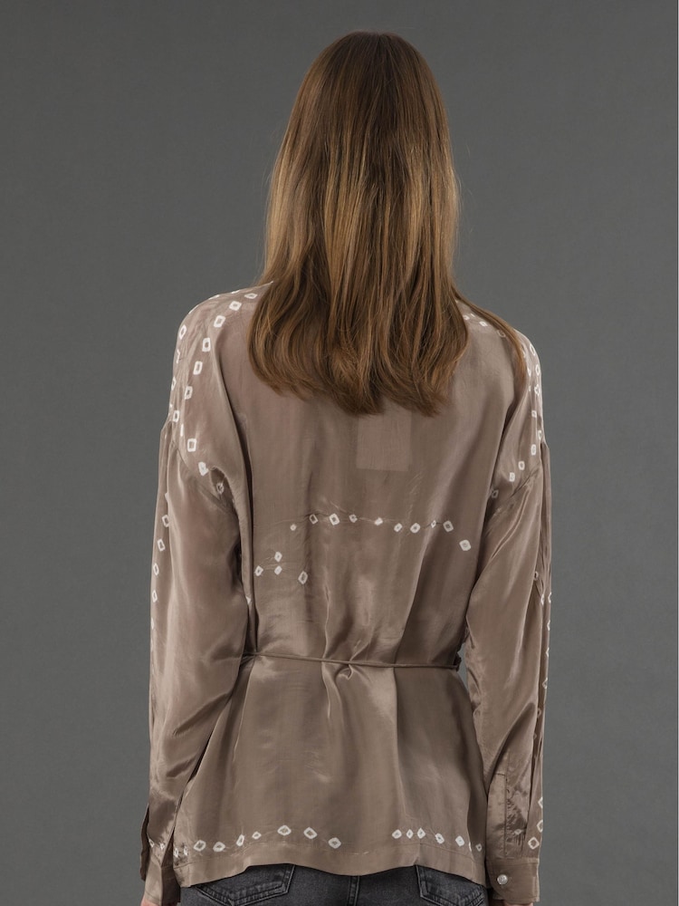 Religion Natural Lola Long Line Shirt With Tie Waist In Beige Tie Dye - Image 6 of 6