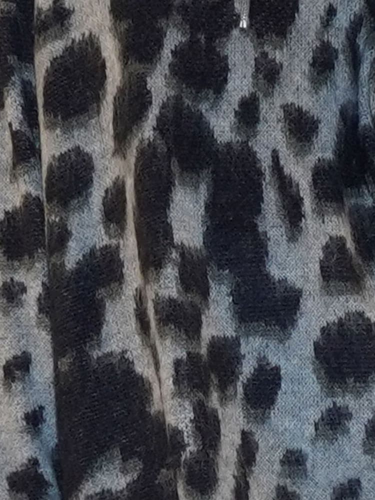 Religion Animal Print Erin Knitted Funnel Neck Jumper Dress In Grey Animal Leopard Print - Image 6 of 6
