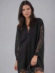 Religion Black Miki Mini Tunic Dress In Intricate Lace - Image 3 of 6