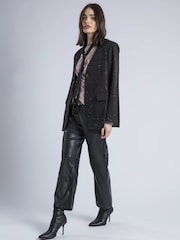 Religion Black Emily Collarless Blazer Jacket With Silver Foil Sparkle With Tie - Image 1 of 6