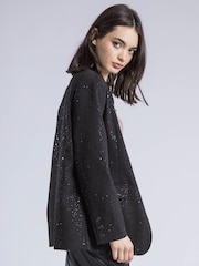 Religion Black Emily Collarless Blazer Jacket With Silver Foil Sparkle With Tie - Image 3 of 6